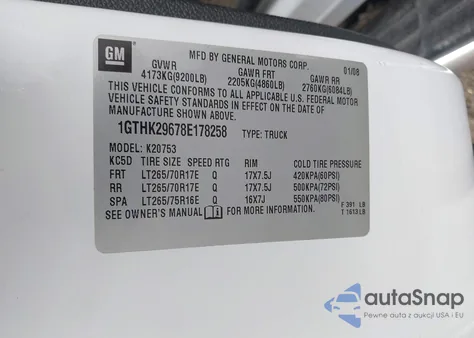 2008 GMC Sierra 2500Hd Slt z USA, uszkodzony, nr VIN 1GTHK29678E178258